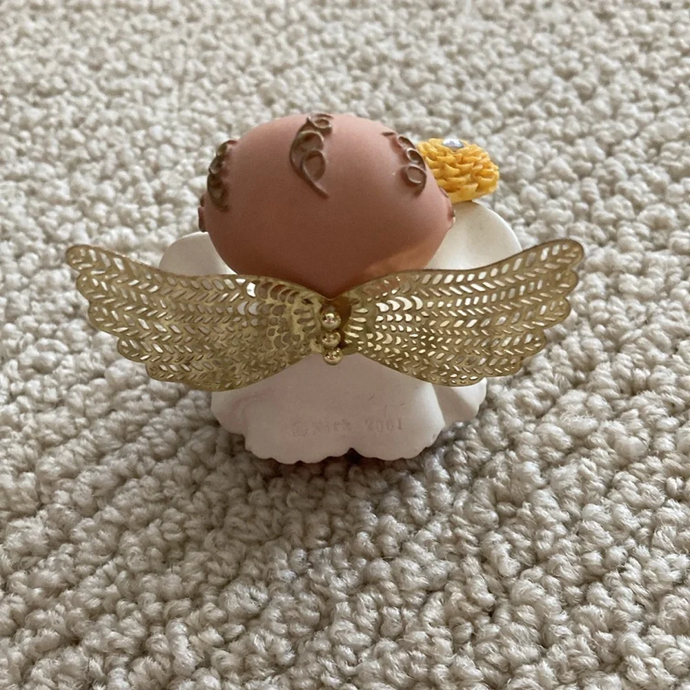 October Angel Figurine with Gold Wings Collectible Month Libra Cream Yellow